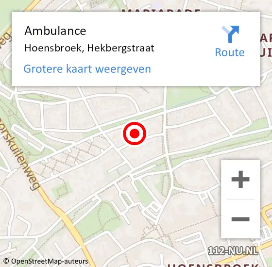 Locatie op kaart van de 112 melding: Ambulance Hoensbroek, Hekbergstraat op 31 december 2014 16:25