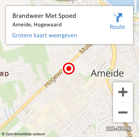 Locatie op kaart van de 112 melding: Brandweer Met Spoed Naar Ameide, Hogewaard op 31 december 2014 16:57