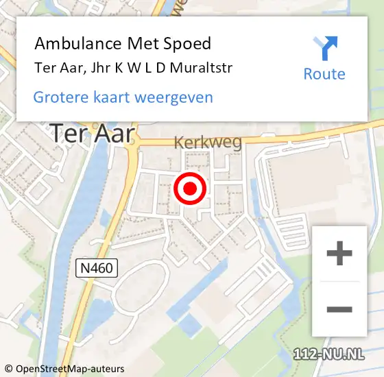 Locatie op kaart van de 112 melding: Ambulance Met Spoed Naar Ter Aar, Jhr K W L D Muraltstr op 31 december 2014 17:09