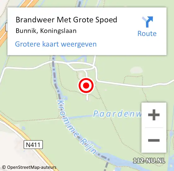 Locatie op kaart van de 112 melding: Brandweer Met Grote Spoed Naar Bunnik, Koningslaan op 31 december 2014 17:52