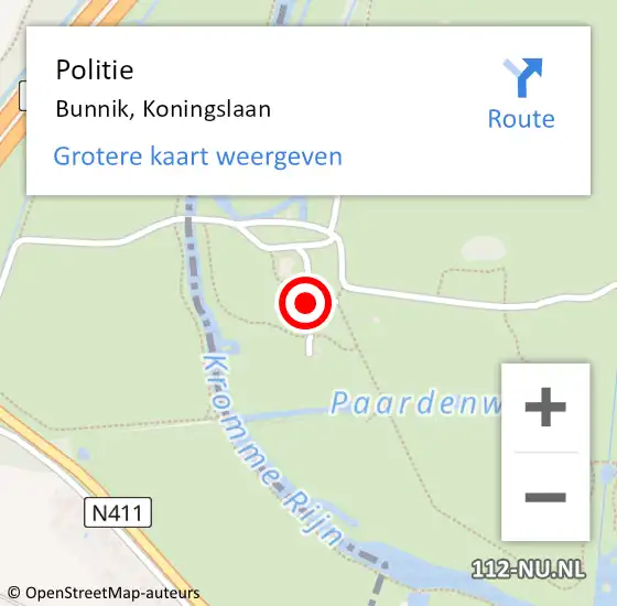 Locatie op kaart van de 112 melding: Politie Bunnik, Koningslaan op 31 december 2014 17:53