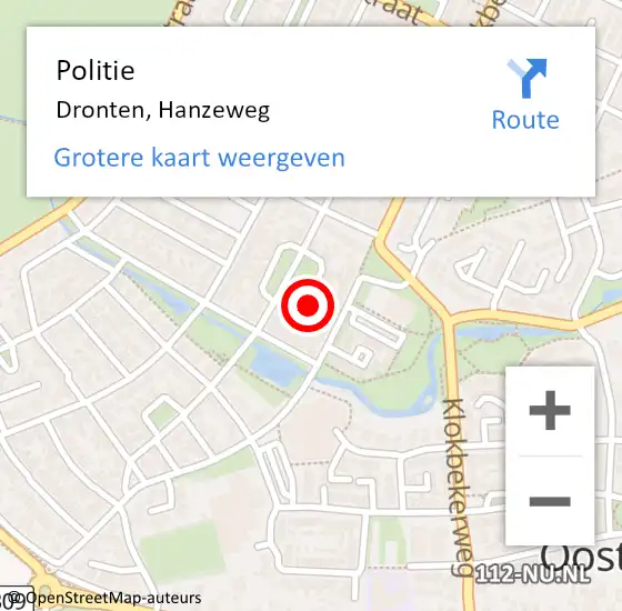 Locatie op kaart van de 112 melding: Politie Dronten, Hanzeweg op 31 december 2014 18:03