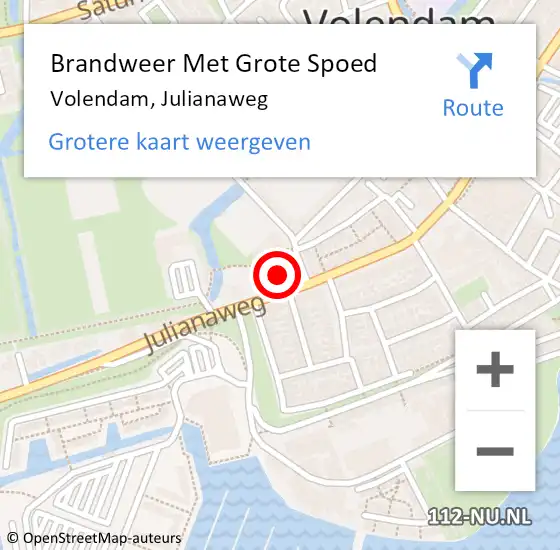 Locatie op kaart van de 112 melding: Brandweer Met Grote Spoed Naar Volendam, Julianaweg op 31 december 2014 18:50