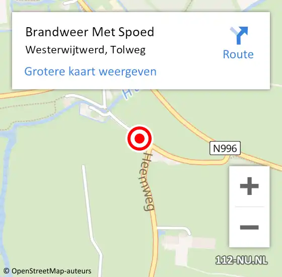 Locatie op kaart van de 112 melding: Brandweer Met Spoed Naar Westerwijtwerd, Tolweg op 31 december 2014 19:03
