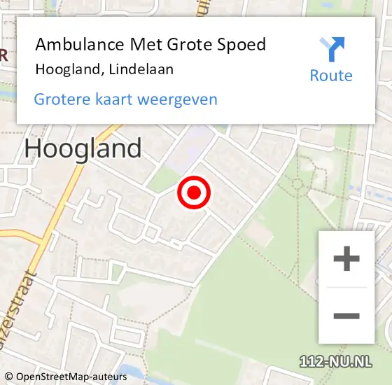 Locatie op kaart van de 112 melding: Ambulance Met Grote Spoed Naar Hoogland, Lindelaan op 26 oktober 2013 06:56