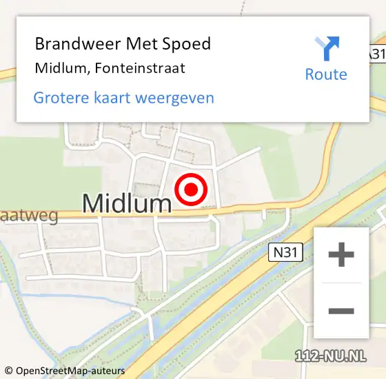 Locatie op kaart van de 112 melding: Brandweer Met Spoed Naar Midlum, Fonteinstraat op 31 december 2014 19:35