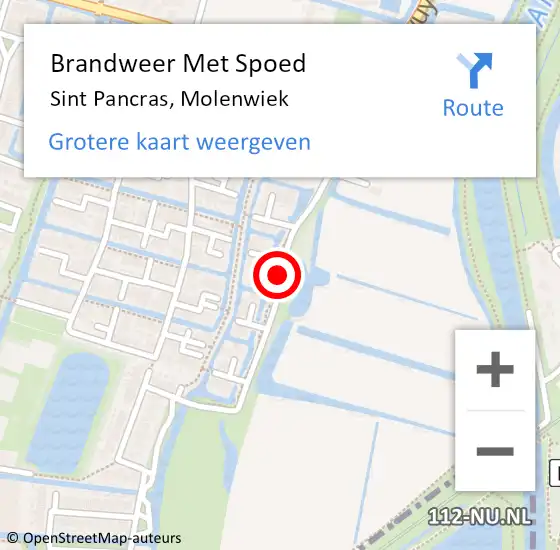 Locatie op kaart van de 112 melding: Brandweer Met Spoed Naar Sint Pancras, Molenwiek op 31 december 2014 20:01