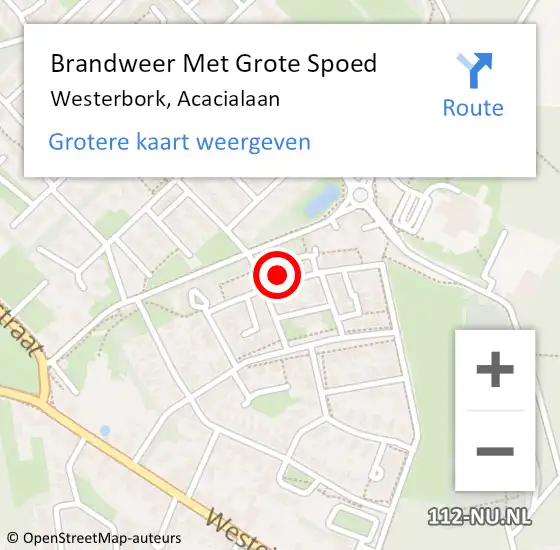 Locatie op kaart van de 112 melding: Brandweer Met Grote Spoed Naar Westerbork, Acacialaan op 31 december 2014 21:09