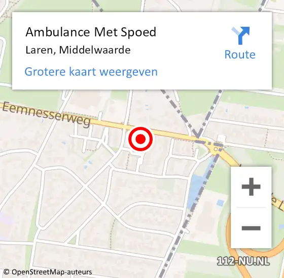 Locatie op kaart van de 112 melding: Ambulance Met Spoed Naar Laren, Middelwaarde op 31 december 2014 21:22