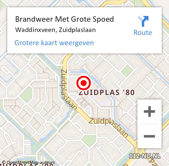 Locatie op kaart van de 112 melding: Brandweer Met Grote Spoed Naar Waddinxveen, Zuidplaslaan op 31 december 2014 21:36