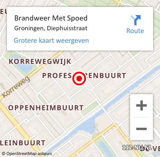 Locatie op kaart van de 112 melding: Brandweer Met Spoed Naar Groningen, Diephuisstraat op 31 december 2014 22:01