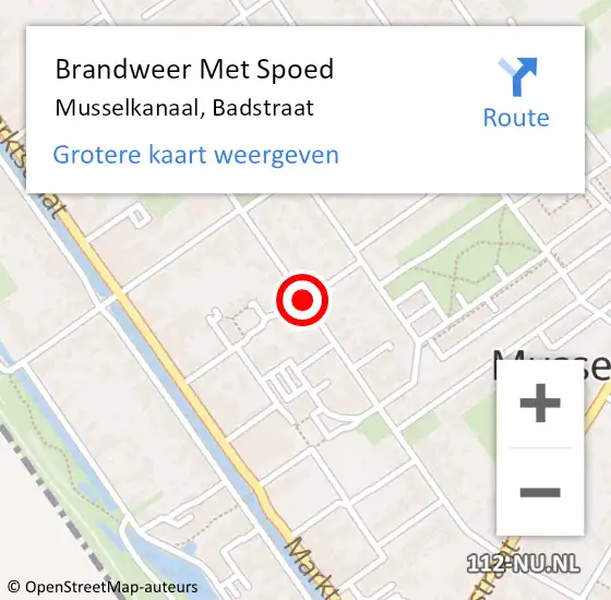 Locatie op kaart van de 112 melding: Brandweer Met Spoed Naar Musselkanaal, Badstraat op 1 januari 2015 00:08