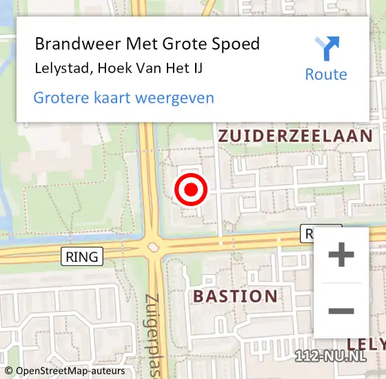 Locatie op kaart van de 112 melding: Brandweer Met Grote Spoed Naar Lelystad, Hoek Van Het IJ op 1 januari 2015 00:09