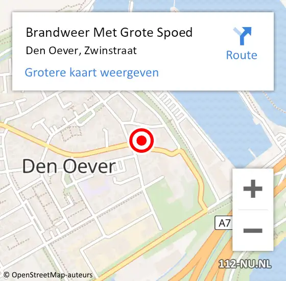 Locatie op kaart van de 112 melding: Brandweer Met Grote Spoed Naar Den Oever, Zwinstraat op 1 januari 2015 00:14