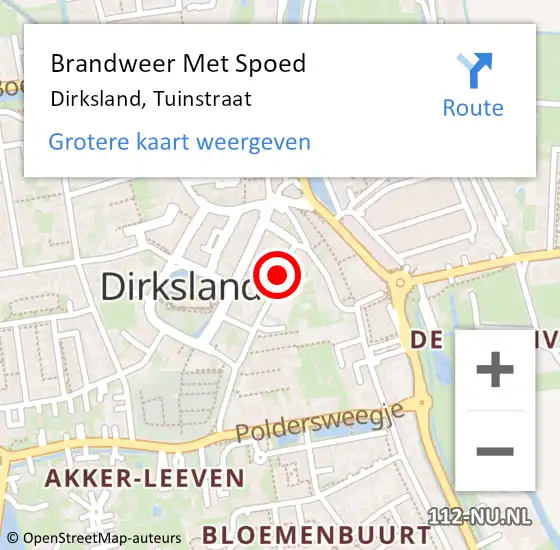 Locatie op kaart van de 112 melding: Brandweer Met Spoed Naar Dirksland, Tuinstraat op 1 januari 2015 00:14