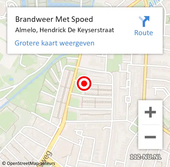 Locatie op kaart van de 112 melding: Brandweer Met Spoed Naar Almelo, Hendrick De Keyserstraat op 1 januari 2015 00:21