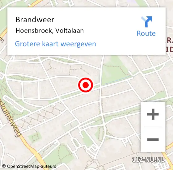 Locatie op kaart van de 112 melding: Brandweer Hoensbroek, Voltalaan op 1 januari 2015 01:31