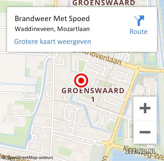 Locatie op kaart van de 112 melding: Brandweer Met Spoed Naar Waddinxveen, Mozartlaan op 1 januari 2015 01:32