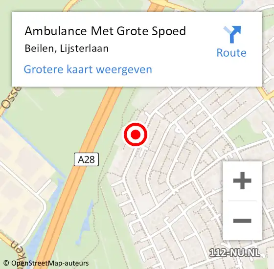 Locatie op kaart van de 112 melding: Ambulance Met Grote Spoed Naar Beilen, Lijsterlaan op 1 januari 2015 01:33