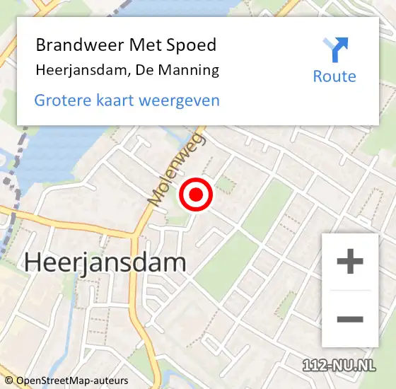 Locatie op kaart van de 112 melding: Brandweer Met Spoed Naar Heerjansdam, De Manning op 1 januari 2015 01:34