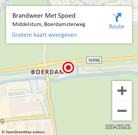 Locatie op kaart van de 112 melding: Brandweer Met Spoed Naar Middelstum, Boerdamsterweg op 1 januari 2015 01:39