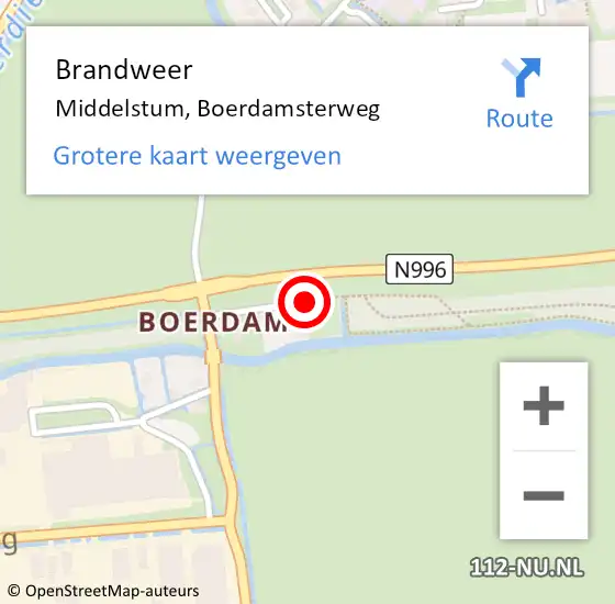 Locatie op kaart van de 112 melding: Brandweer Middelstum, Boerdamsterweg op 1 januari 2015 01:41