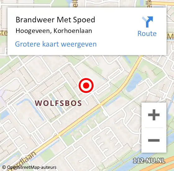 Locatie op kaart van de 112 melding: Brandweer Met Spoed Naar Hoogeveen, Korhoenlaan op 1 januari 2015 02:22