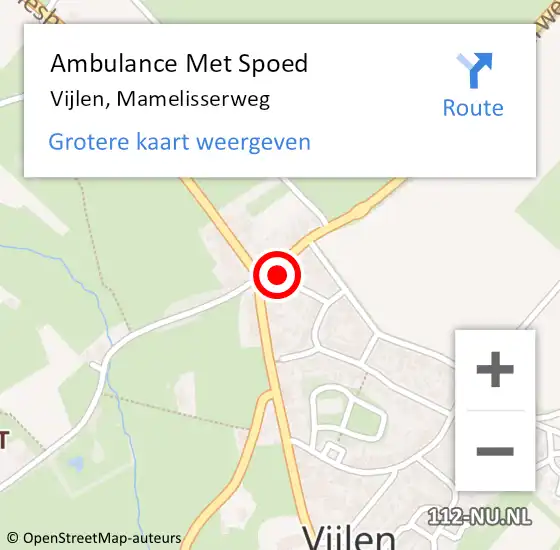 Locatie op kaart van de 112 melding: Ambulance Met Spoed Naar Vijlen, Mamelisserweg op 1 januari 2015 02:22