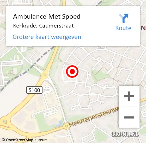 Locatie op kaart van de 112 melding: Ambulance Met Spoed Naar Kerkrade, Caumerstraat op 1 januari 2015 02:28