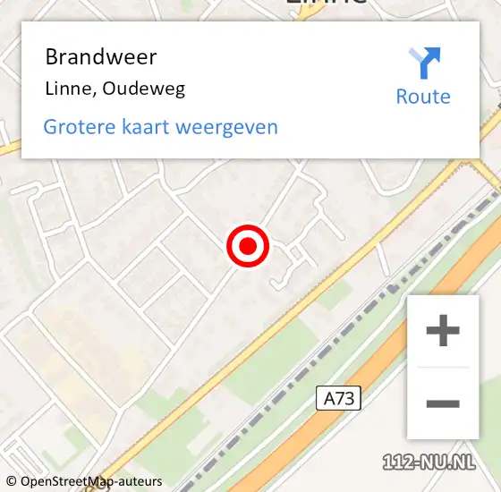 Locatie op kaart van de 112 melding: Brandweer Linne, Oudeweg op 1 januari 2015 02:33