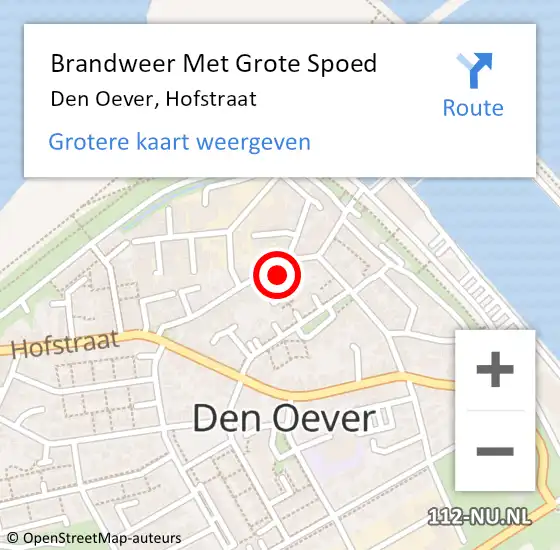 Locatie op kaart van de 112 melding: Brandweer Met Grote Spoed Naar Den Oever, Hofstraat op 1 januari 2015 02:39