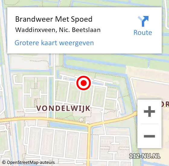 Locatie op kaart van de 112 melding: Brandweer Met Spoed Naar Waddinxveen, Nic. Beetslaan op 1 januari 2015 03:01