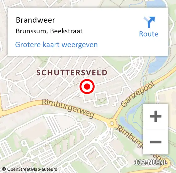 Locatie op kaart van de 112 melding: Brandweer Brunssum, Beekstraat op 1 januari 2015 03:12