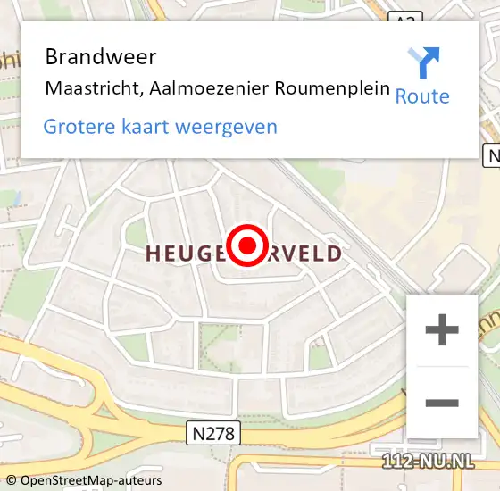 Locatie op kaart van de 112 melding: Brandweer Maastricht, Aalmoezenier Roumenplein op 1 januari 2015 03:38
