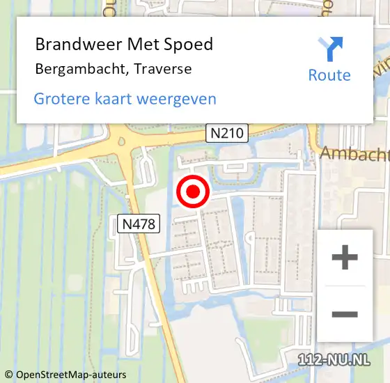 Locatie op kaart van de 112 melding: Brandweer Met Spoed Naar Bergambacht, Traverse op 1 januari 2015 03:42