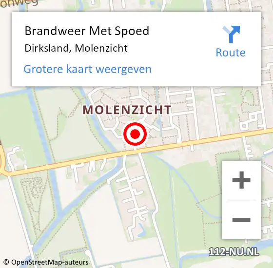 Locatie op kaart van de 112 melding: Brandweer Met Spoed Naar Dirksland, Molenzicht op 1 januari 2015 03:47