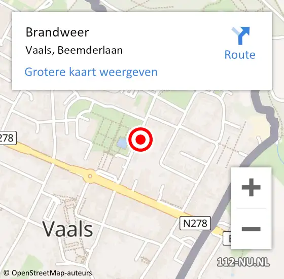 Locatie op kaart van de 112 melding: Brandweer Vaals, Beemderlaan op 1 januari 2015 04:30