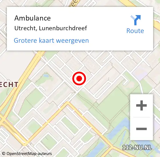 Locatie op kaart van de 112 melding: Ambulance Utrecht, Lunenburchdreef op 1 januari 2015 04:45