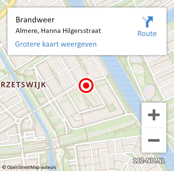 Locatie op kaart van de 112 melding: Brandweer Almere, Hanna Hilgersstraat op 1 januari 2015 05:11