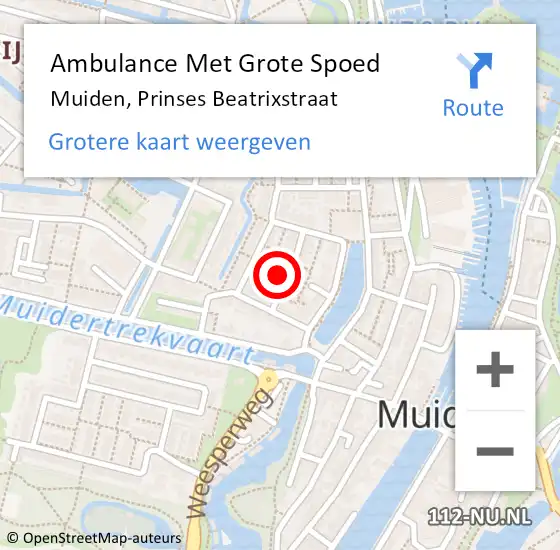 Locatie op kaart van de 112 melding: Ambulance Met Grote Spoed Naar Muiden, Prinses Beatrixstraat op 1 januari 2015 05:15