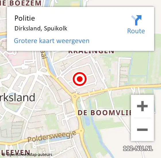 Locatie op kaart van de 112 melding: Politie Dirksland, Spuikolk op 1 januari 2015 05:44