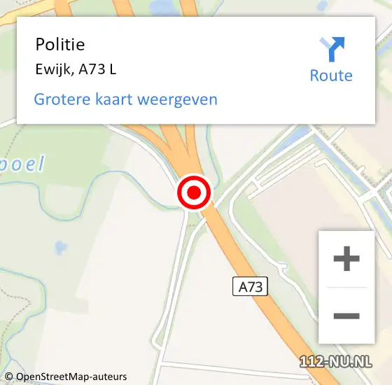 Locatie op kaart van de 112 melding: Politie Ewijk, A73 L op 1 januari 2015 05:50