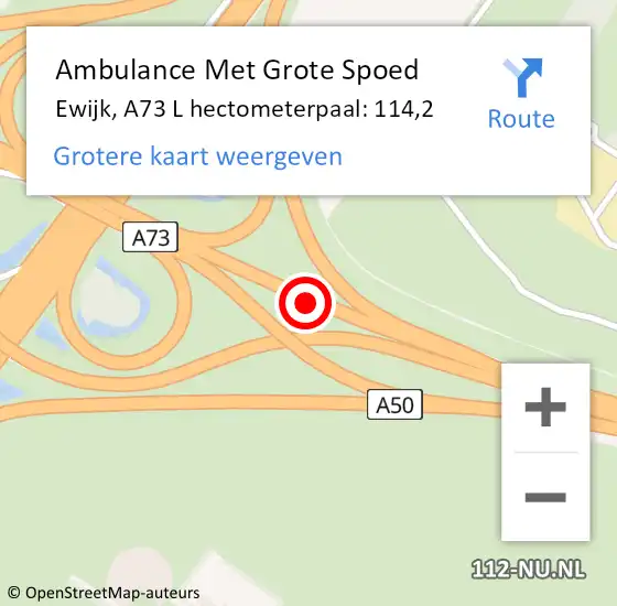 Locatie op kaart van de 112 melding: Ambulance Met Grote Spoed Naar Ewijk, A73 L hectometerpaal: 114,2 op 1 januari 2015 06:05