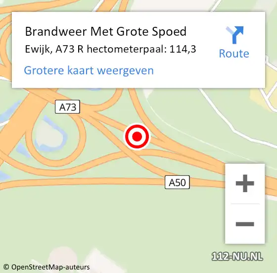 Locatie op kaart van de 112 melding: Brandweer Met Grote Spoed Naar Ewijk, A73 L hectometerpaal: 114,2 op 1 januari 2015 06:06