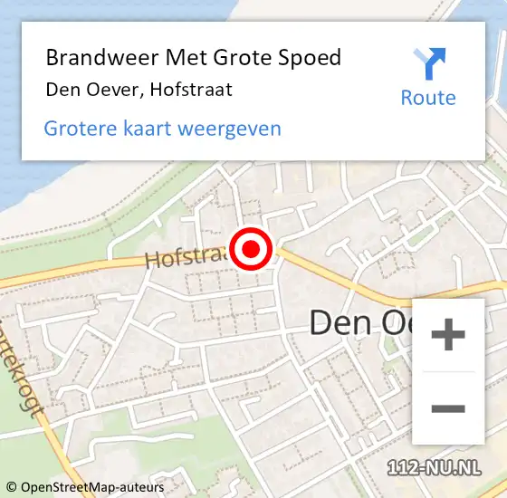 Locatie op kaart van de 112 melding: Brandweer Met Grote Spoed Naar Den Oever, Hofstraat op 1 januari 2015 06:27