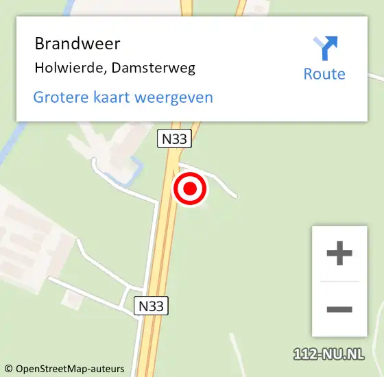 Locatie op kaart van de 112 melding: Brandweer Holwierde, Damsterweg op 1 januari 2015 06:31