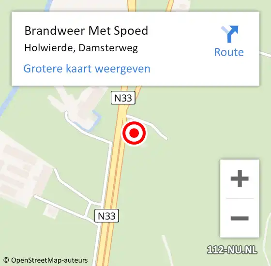 Locatie op kaart van de 112 melding: Brandweer Met Spoed Naar Holwierde, Damsterweg op 1 januari 2015 07:18