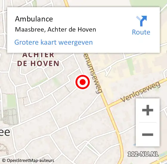 Locatie op kaart van de 112 melding: Ambulance Maasbree, Achter de Hoven op 1 januari 2015 07:53