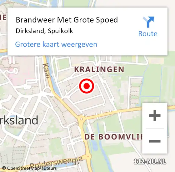 Locatie op kaart van de 112 melding: Brandweer Met Grote Spoed Naar Dirksland, Spuikolk op 1 januari 2015 09:02