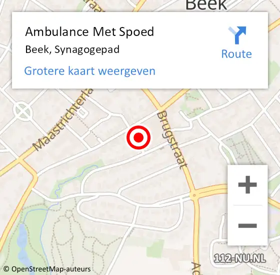 Locatie op kaart van de 112 melding: Ambulance Met Spoed Naar Beek, Synagogepad op 1 januari 2015 09:20